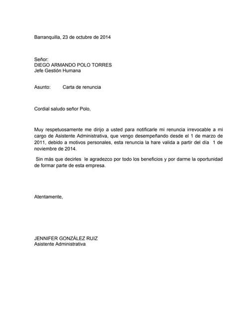 Carta de renuncia