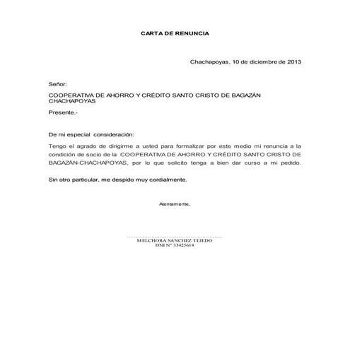 Carta de renuncia