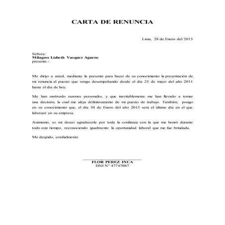 Carta de renuncia
