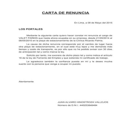 Carta de renuncia