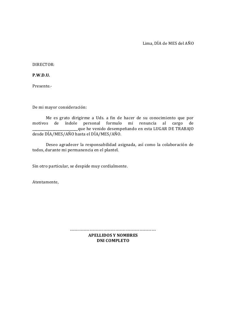 Carta De Renuncia Modelo