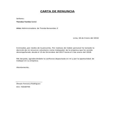 Carta de renuncia