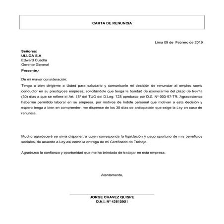 Carta de renuncia