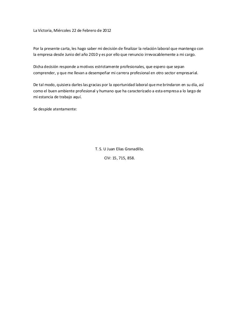 Carta de renuncia jeje