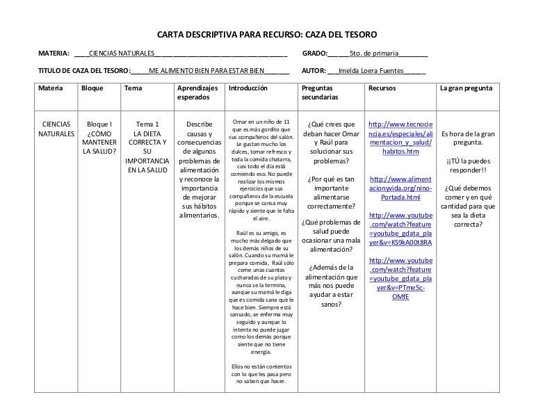 Carta descriptiva caza tesoro