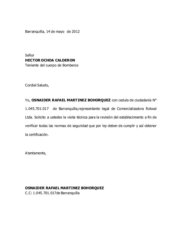 Carta de solicitud de revisión bomberos