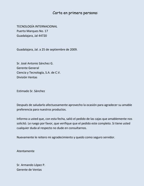 Ejemplo De Carta En Tercera Persona