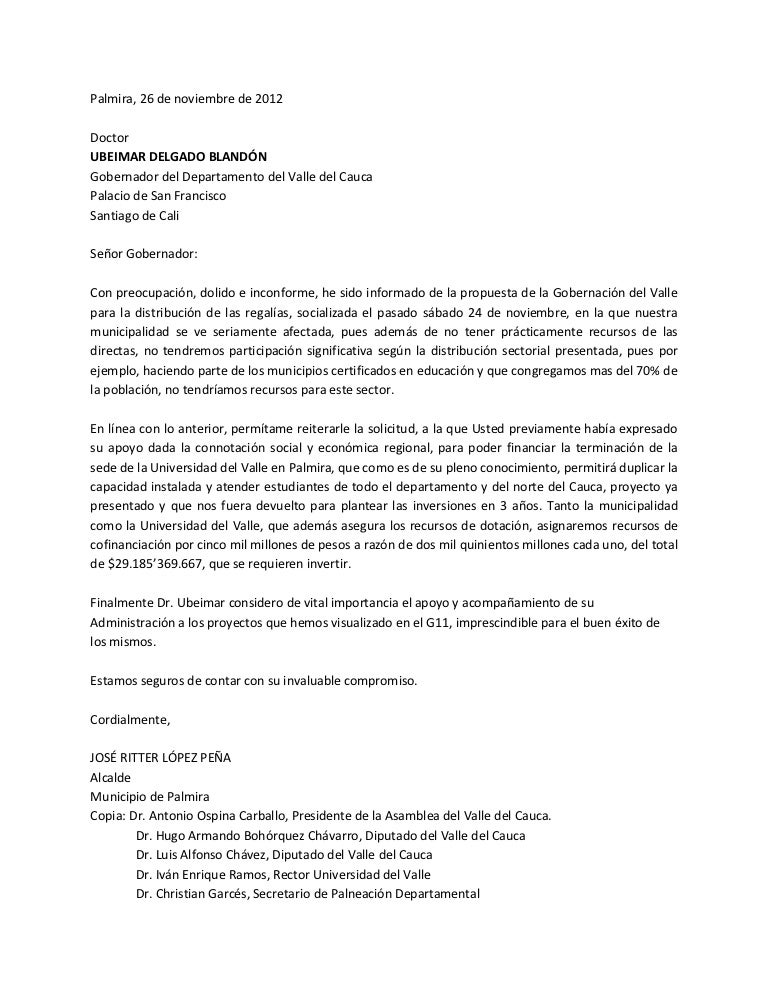 Carta enviada al Gobernador del Valle del Cauca por parte del Alcalde… Carta enviada al Gobernador del Valle del Cauca por parte del Alcalde…