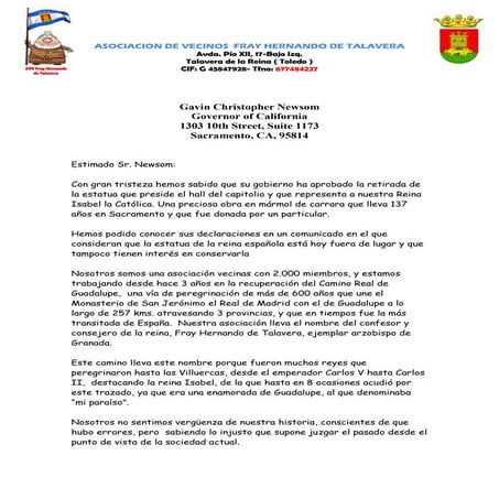 Carta estatua isabel la catolica