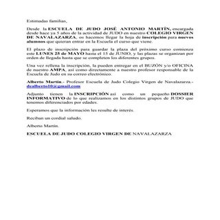 Carta informativa plazo inscripción...