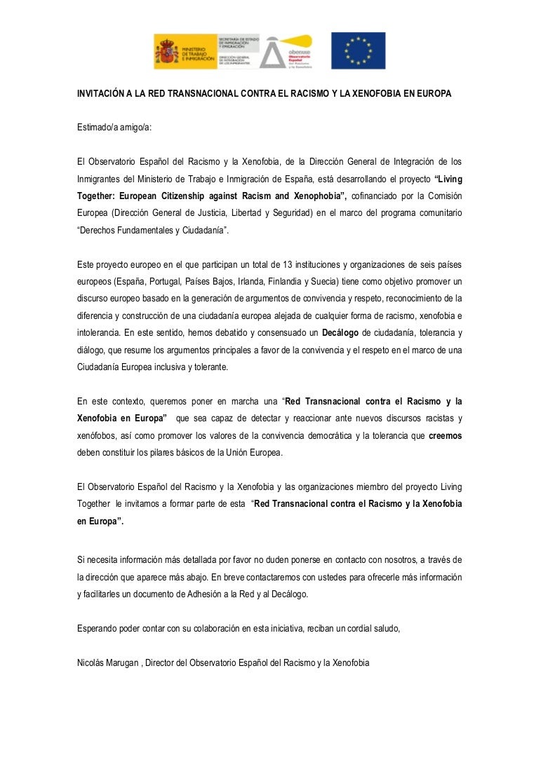 Carta Invitacion En Espanol Para Participar En La Red Living Togethe