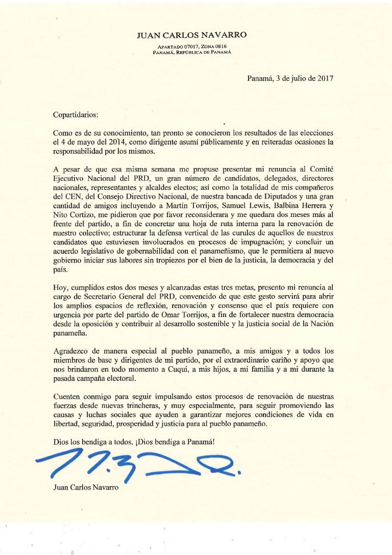 Carta de renuncia de JCN