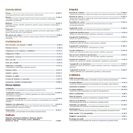 Carta la pizza nostra