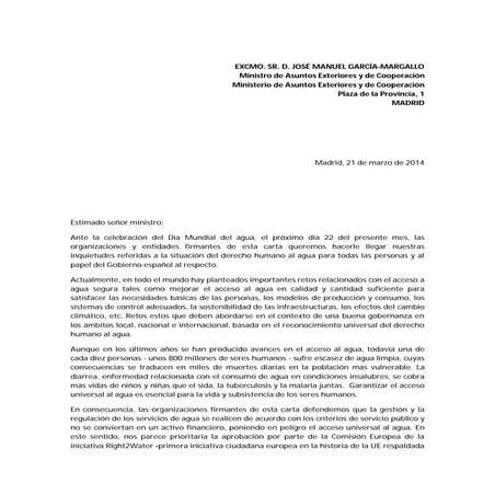 Carta MAEC Día Mundial del Agua