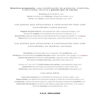 Carta del Restaurante Cenador de Amós