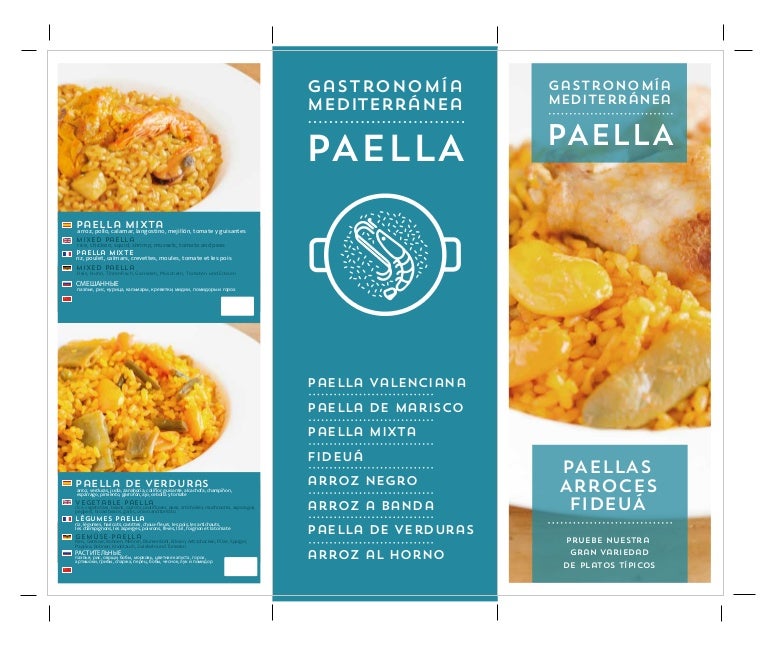 Carta Menu Paella Valenciana para Restaurantes