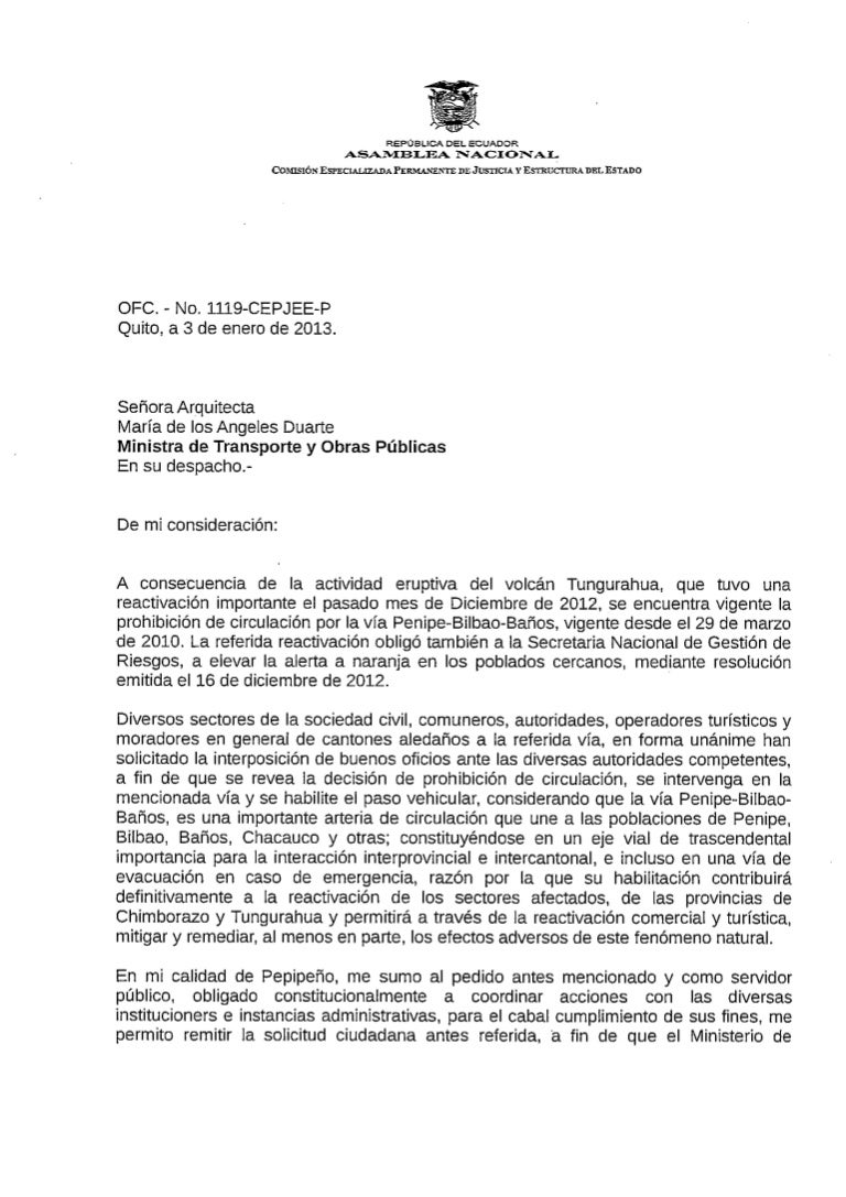 Carta Ministra de Transporte