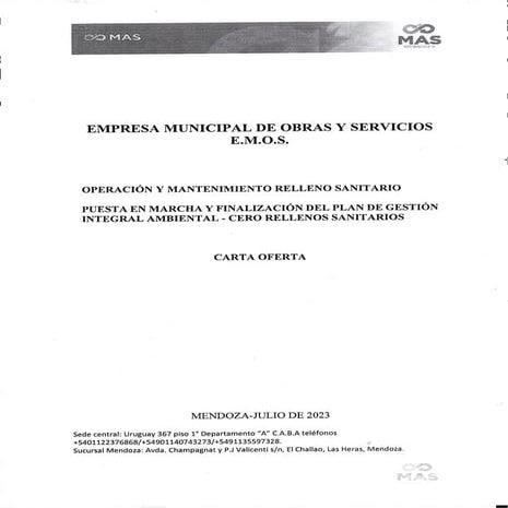 "Carta oferta" por el relleno Sanitario