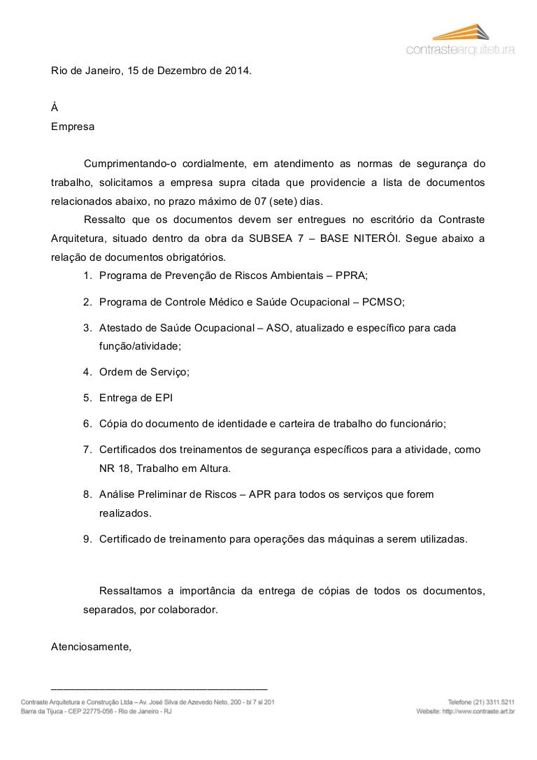 Carta para empresa de demolicao de concreto documentação