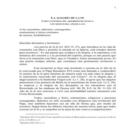 Carta pastoral la alegria de la fe