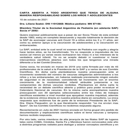 Carta de pediatra - Advertencia por Vacunación en niños 