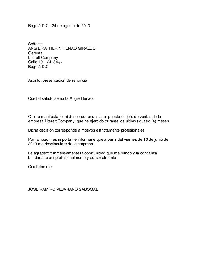Carta presentacion de renuncia
