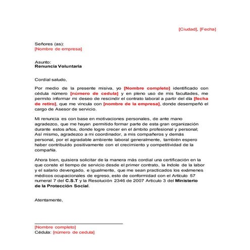 Carta renuncia colombia