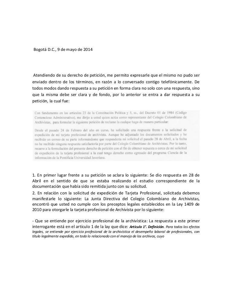Carta Respuesta Derecho de Petición Carta Respuesta Derecho de Petición