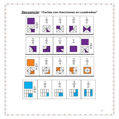 Cartas con fracciones en cuadrados