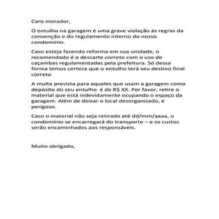 Cartaz entulho garagem