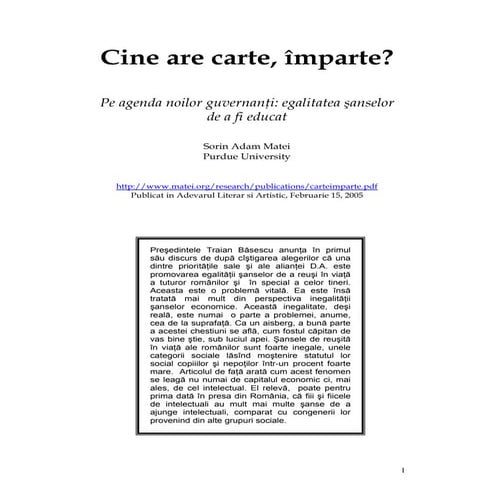 Cine are carte, imparte?