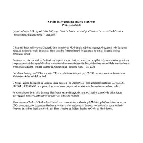 Carteira de serviços saúde escolar validado por nse cs