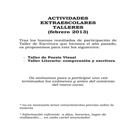 Carteles talleres febrero de 2013