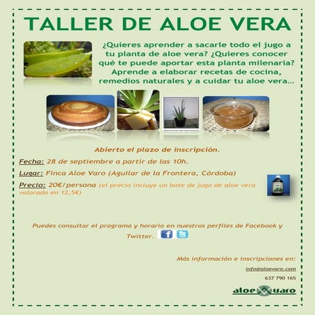 CARTEL TALLER USOS ALOE VERA