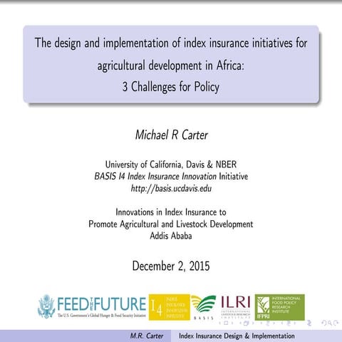 The design and implementation of index insurance initiatives for agricultural...