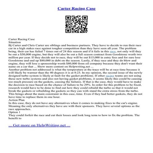 Carter Racing Case _ Carter Racing Case Study: the Decision-Making ...
