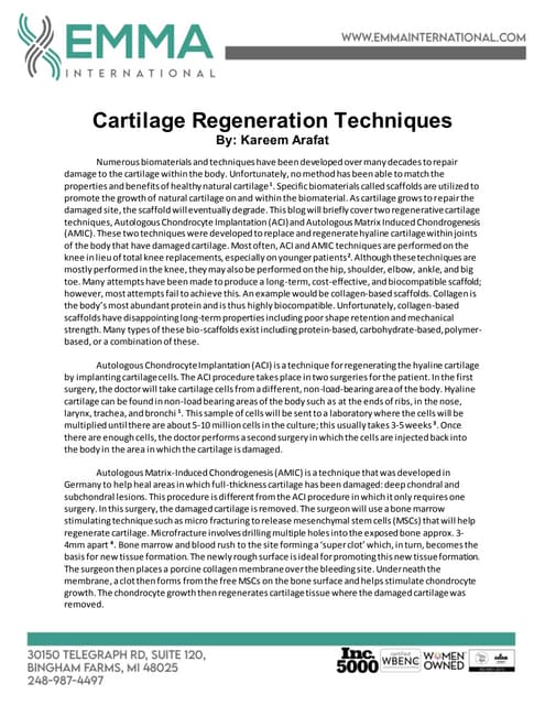 Cartilage Regeneration Techniques
