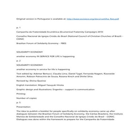 Solidarity Economy: Another economy IN SERVICE FOR LIFE is happening