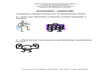 Centro de Tecnología Educativa de Tacuarembó.Cartilla Alimentación Cuarto Año