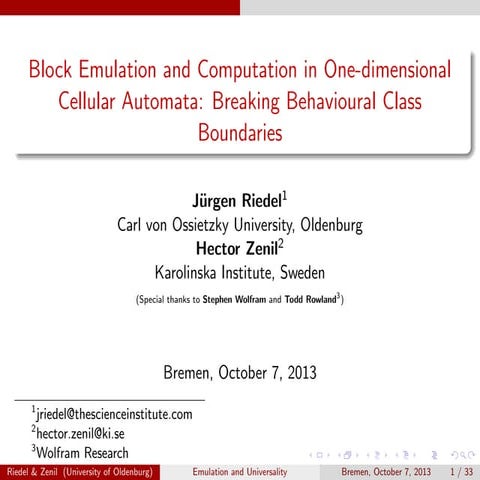 Block Emulation and Computation in One-dimensional Cellular Automata: Breakin...