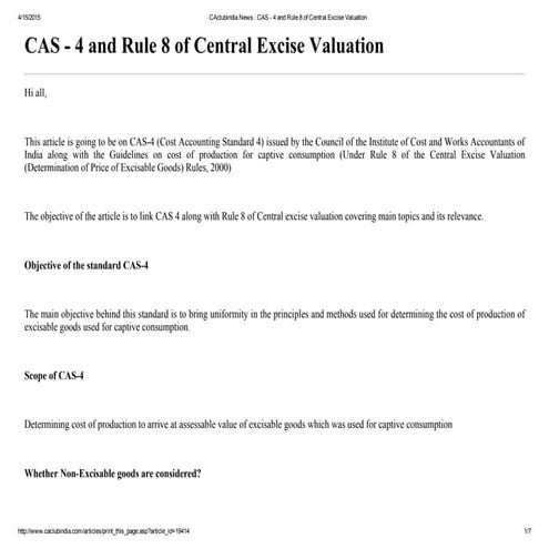 Cas 4 and rule 8 of central excise valuation | PDF