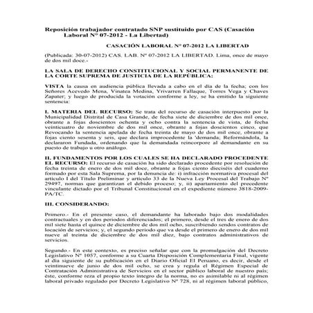 Casación laboral n° 07 2012 - la libertad