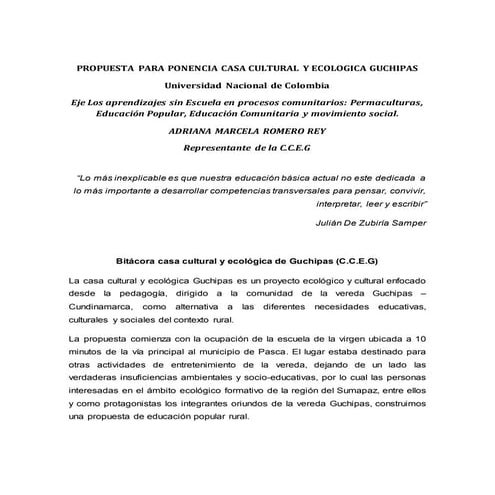 Casa cultural y ecologica Guchipas - Adriana -Romero Rey