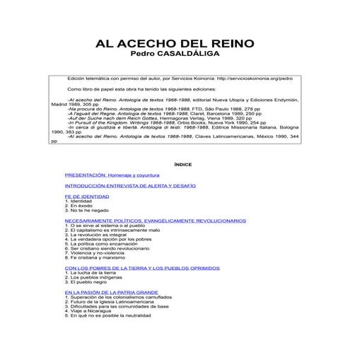 Casaldaliga pedro   al acecho del reino