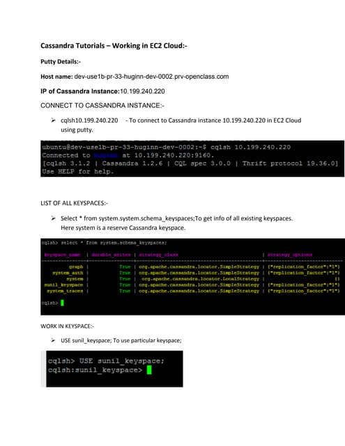 CQL - Cassandra commands Notes