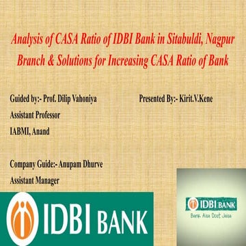 Analysis of Casa Ratio of IDBI Bank, Sitabuldi Branch Nagpur