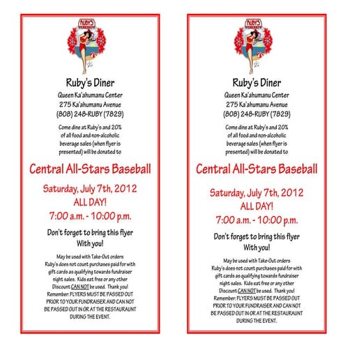 Central All-Stars Baseball Fundraiser Flyer
