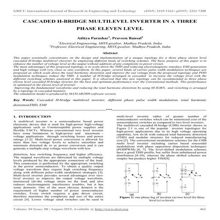 Cascaded h bridge multilevel inverter in a three phase eleven level