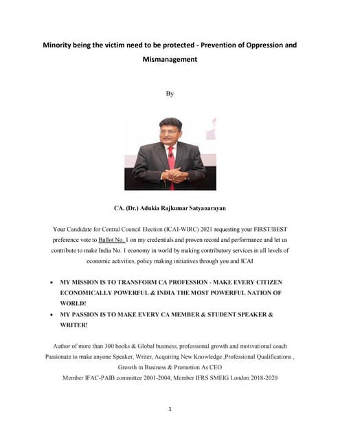 The Chartered Accountants contribution in protecting minority interest for th...
