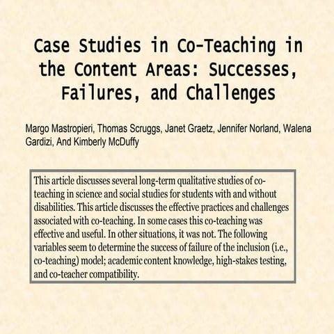 Case  Studies In  Co  Teaching In The  Content  Areas
